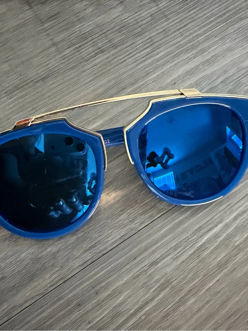 Blue Mirrored Round Sunglasses with Gold Frame - Men's Accessory